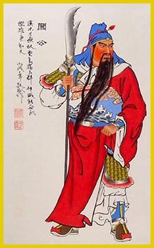 Bild von Guan Yu mit Hellebarde